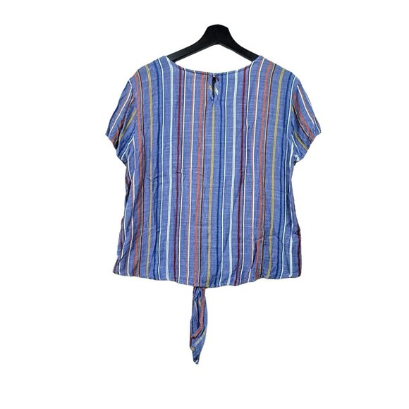 K.I.T Striped Top Womens Large Chambray Multicolor Tie Front Blouse Boho Beachy - Picture 2 of 5